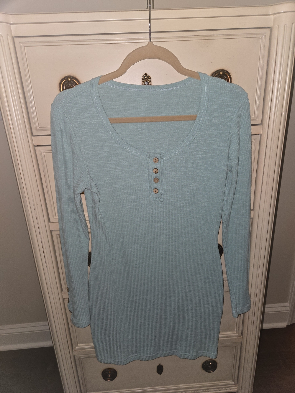 Aqua Long Sleeve Henley Dress Size Small